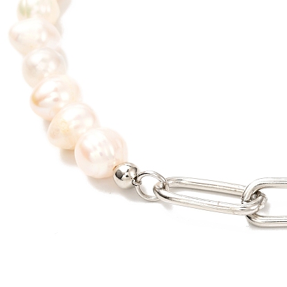 Collier de perles de perles naturelles vintage pour fille femme, 304 collier chaîne trombone en acier inoxydable