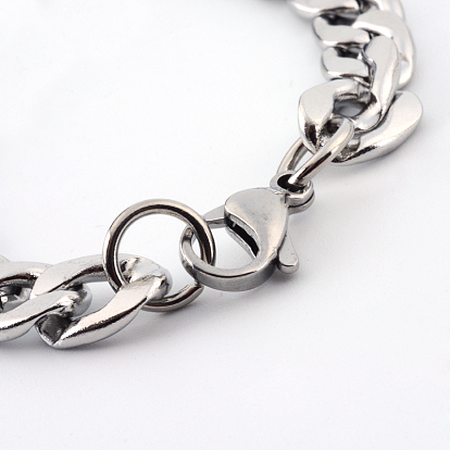 201 Stainless Steel Curb Chains  Necklaces, with Lobster Claw Clasps, 23.8 inch (60.5cm), 7.5mm