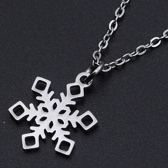 Le thème de Noël, 201 pendentifs en acier inoxydable, avec chaînes câblées et fermoirs mousqueton, flocon de neige