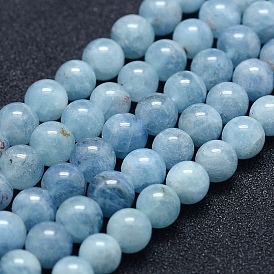 Natural Aquamarine Beads Strands, Grade AB+, Round