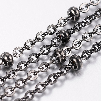 Vacuum Platingg 304 Stainless Steel Cable Chains, Satellite Chains, with Spool, Rondelle Beads, Soldered