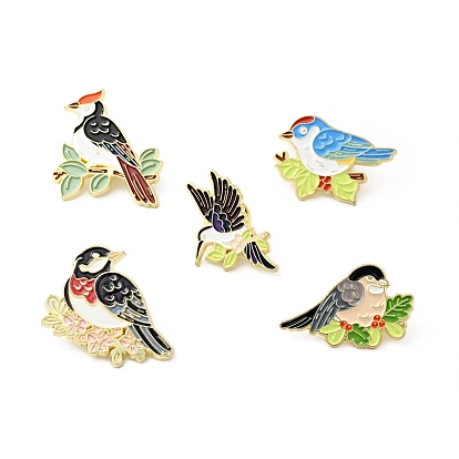 Broche en émail oiseau avec branche, insigne animal en alliage plaqué or pour vêtements de sac à dos