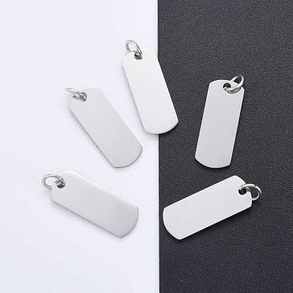 201 Stainless Steel Pendants, Manual Polishing, Rectangle, Stamping Blank Tag