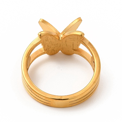Ионное покрытие (ip) 304 кольца из нержавеющей стали со стразами, текстурированные кольца в виде бабочки для женщин с широкой полосой