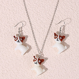 Cute Dog Pendant Earrings Necklace Set, Fun Resin Animal Jewelry Collection