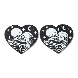 Heart with Skull Pattern Opaque Double-sided Printed Acrylic Pendants, for Halloween