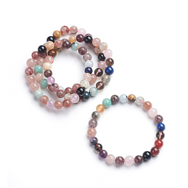 Natural Gemstone Stretch Bracelets, Round