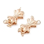 Rack Plating Bowknot Brass Box Clasps, 2-strand, 4-hole, Drawbench Style, Long-Lasting Plated