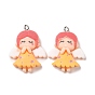Opaque Resin Pendants, with Platinum Tone Iron Loops, Fairy with Wing