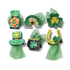 Saint Patrick's Day Sequins Felt Alligator Hair Clips, with Iron Clips, for Girl Child