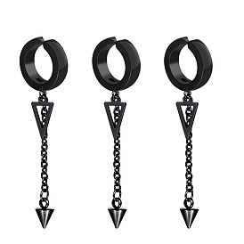 Black Punk Ear Jewelry for Men - Hypoallergenic Stainless Steel Ear Clip, Triangle Stud.