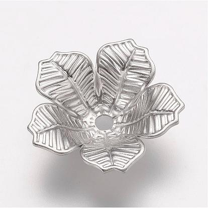 Abalorios de tapas de latón, adornos de metal grabados, flor, 5-pétalo