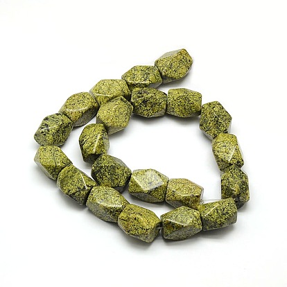 Natural Serpentine/Green Lace Stone Faceted Rhombus Bead Strands, 18x13x12mm, Hole: 1mm, about 22pcs/strand, 15.74 inch