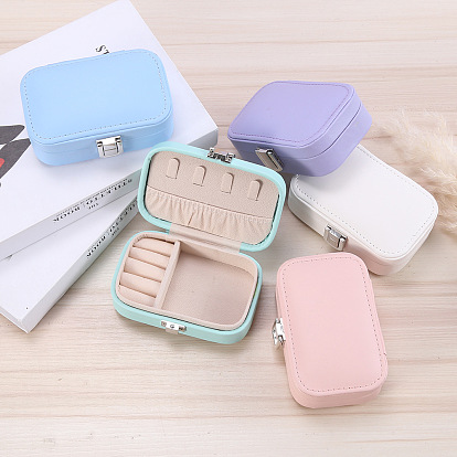Rectangle Imitation Leather Jewelry Set Organizer Storage Box, with Clasps, for Earrings, Rings, Necklaces