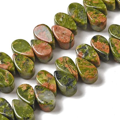 Natural Unakite Beads Strands, Teardrop, Top Drilled