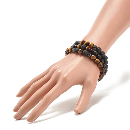 3 pcs 3 ensemble de bracelets extensibles de pierres précieuses mélangées naturelles et synthétiques de style, bijoux de pierres précieuses d'huile essentielle pour les femmes