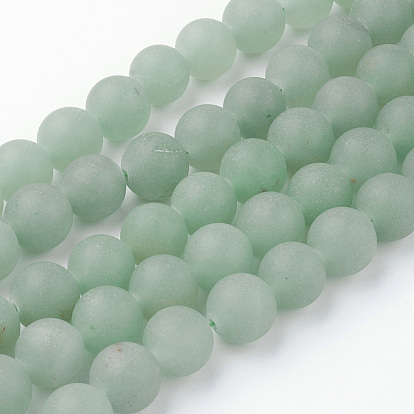 Natural Green Aventurine Bead Strands, Round, Frosted
