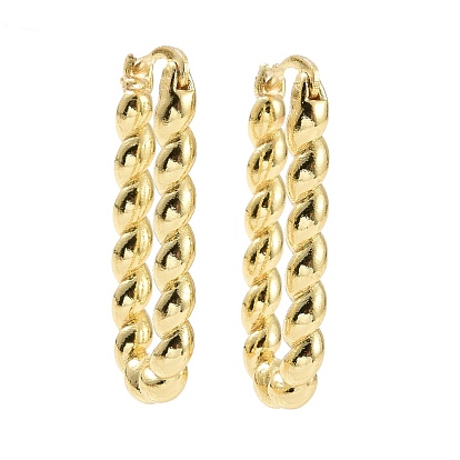 Brass Twist Rope Rectangle Hoop Earrings for Women, Cadmium Free & Lead Free