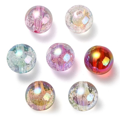 UV Plating Transparent Rainbow Iridescent Acrylic Beads, Bubble Beads, Round