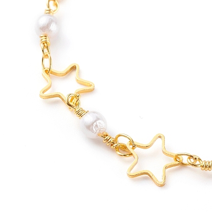Brass Star Link Chain Anklets, with Glass Beads