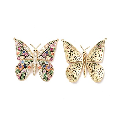 Butterfly Brass Micro Pave Colorful Cubic Zirconia Connector Charms, Cadmium Free & Nickel Free & Lead Free