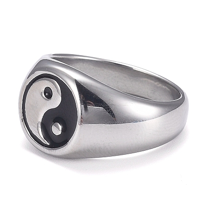 Ion Plating(IP) 304 Stainless Steel Finger Rings, Yin Yang Ring, with Enamel, Gossip