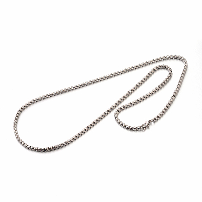 304 Stainless Steel Box Chain Necklaces, 23.6 inch (599mm), 3.5mm