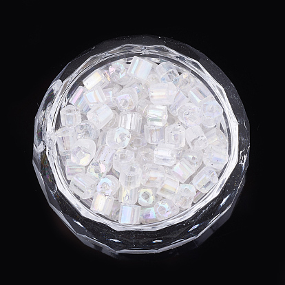 Perles de rocaille en verre, couleurs transparentes arc, trou carré, cube