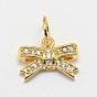 CZ Brass Micro Pave Cubic Zirconia Bowknot Bow Charms, 9x13x3mm, Jump Ring: 6x0.8mm