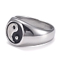 Ion Plating(IP) 304 Stainless Steel Finger Rings, Yin Yang Ring, with Enamel, Gossip