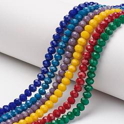 Opaque Solid Color Glass Beads Strands, Faceted, Rondelle