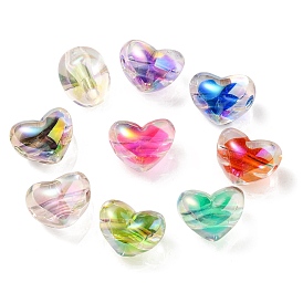 Placage uv deux tons perles européennes acryliques transparentes, Perles avec un grand trou   , cœur