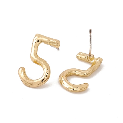 Brass Number Stud Earrings with 925 Sterling Silver Pins for Women