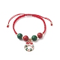 Рождественский браслет из сплава с эмалью и подвеской, Деревянный круглый плетеный регулируемый браслет для женщин, разнообразные