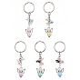 Angel Acrylic Beaded Keychain with Flower Opaque Resin Charms, with Iron Split Key Ring
