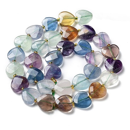 Natural Fluorite Beads Strands, Faceted Love Heart, with Seed Beads