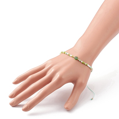 Nylon réglable bracelets cordon tressé de perles, avec le mal de perles au chalumeau des yeux, perles de rocaille en verre fgb et perles de verre dépoli