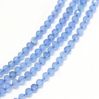 Natural Blue Chalcedony Bead Strands, Faceted, Dyed, Round