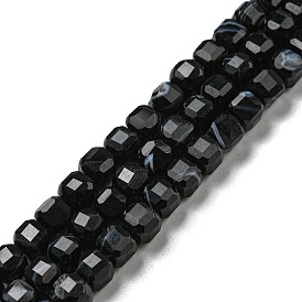 Natural Black Agate Beads Strands, Faceted, Cube