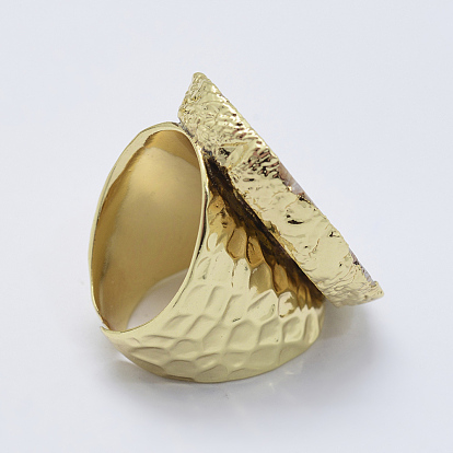 Регулируемые натуральные наручные кольца из агатового манжета, широкая полоса кольца, с фурнитурой латунной золотого тона, Размер 7