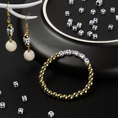 Kits de fabrication de bijoux diy, y compris 2350 pcs cube avec alphabet/expression acrylique lettre a ~ z perles, Fil cristal, fil élastique