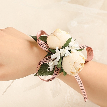Silk Cloth Imitation Rose Wrist Corsage, Hand Flower for Bride or Bridesmaid, Wedding, Party Decorations