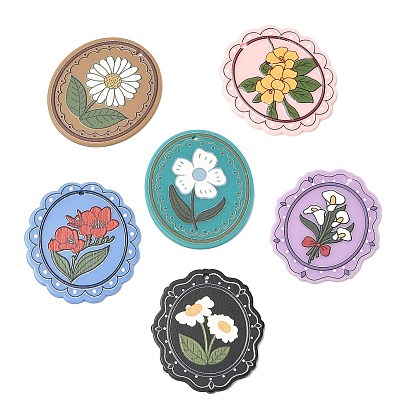 Acrylic Pendants, Oval with Flower