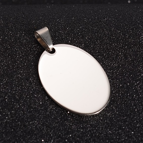 201 pendentifs d'étiquettes vierges en acier inoxydable, ovale, 35x25x1.5mm, Trou: 4x9mm
