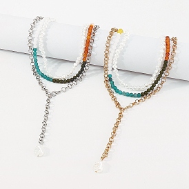Colliers lariat multicouches à chaîne rolo en fer, colliers en résine et perles d'imitation, colliers de style bohème pour les femmes