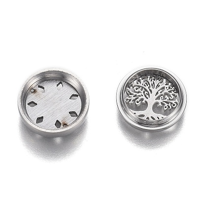 304 Stainless Steel Diffuser Locket Aromatherapy Essential Oil, with Perfume Pad, Perfume Button for Face Mask, Flat Round with Tree of Life