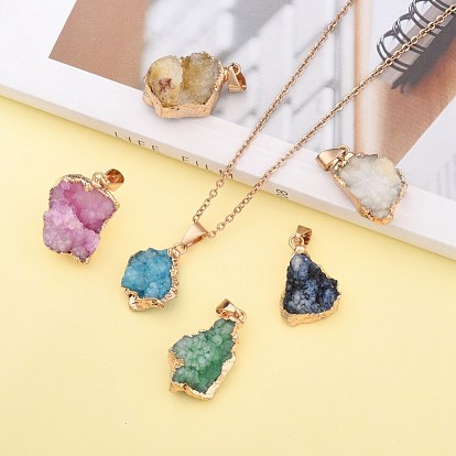 Natural Druzy Agate Pendants, Druzy Trimmed Stone, Dyed, Nuggets