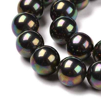Shell hebras de perlas de cuentas, arco iris chapado, Grado A, rondo
