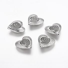 Perles en alliage de style tibétain, sans plomb et sans cadmium, 3 d coeur, longueur d'environ 30 mm ,  largeur de 31 mm, épaisseur de 11mm, trou: 2 mm.