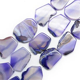 Natural Agate Beads Strands, Flat Slab Beads, Dyed, Nuggets